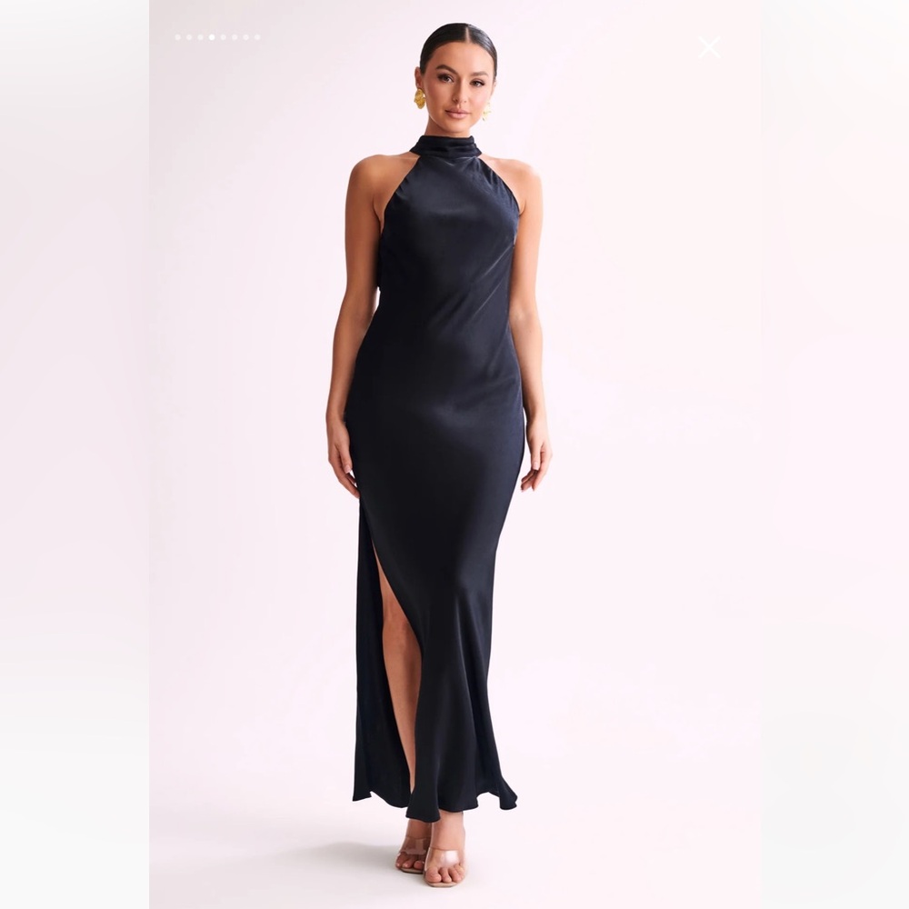 Meshki Claire Dress in Black Satin
